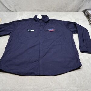 Cintas Shirt Mens 2X Blue Flame Resistant Workwear Uniform Safety Patch LOGO
